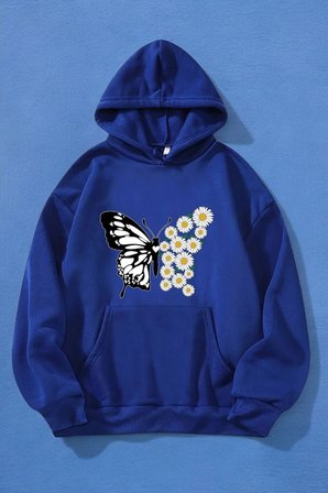 Papatya Kelebek Baskılı Oversize Sweatshirt