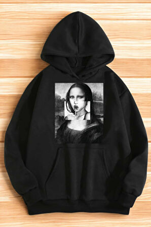 Unisex Mona Lisa Baskılı Bisiklet Yaka Sweatshirt