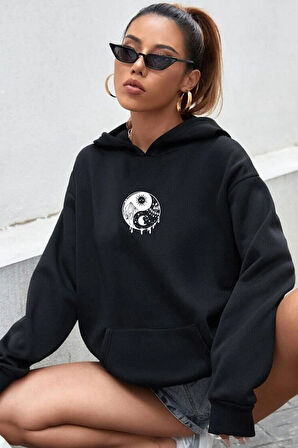 Unisex Yin & Yang Tasarım Sweatshirt