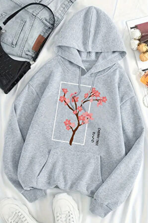 Uyguntarz Cherry Tree Baskılı Oversize Sweatshirt