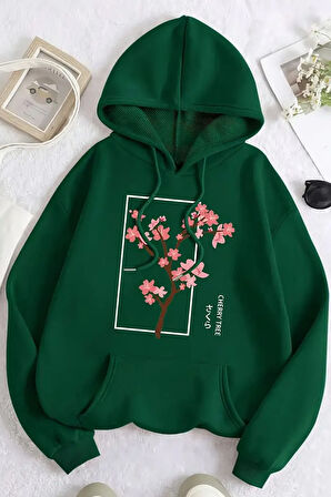 Cherry Tree Baskılı Oversize Sweatshirt