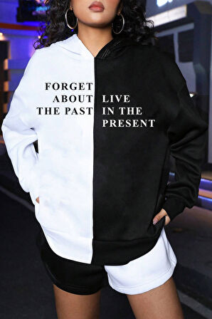 Uyguntarz Siyah Beyaz Renk Baskılı Oversize Sweatshirt