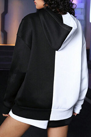 Uyguntarz Siyah Beyaz Renk Baskılı Oversize Sweatshirt