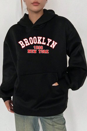 Unisex Brooklyn Baskılı Bisiklet Yaka Sweatshirt