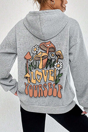 Unisex Oversize Love Yourself Baskılı Sweatshirt