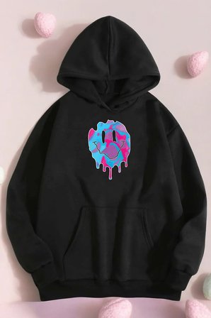 Smile Emoji Baskılı Oversize Sweatshirt