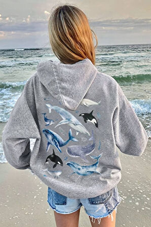 Uyguntarz Whales Baskılı Oversize Sweatshirt