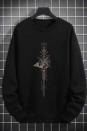 Uyguntarz Pusula Zaman Çizelge Baskılı Oversize Sweatshirt
