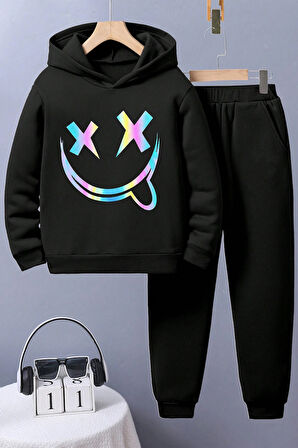Uyguntarz Hologram Smile Baskılı Erkek Çocuk  - Kız Rahat Eşofman Takımı