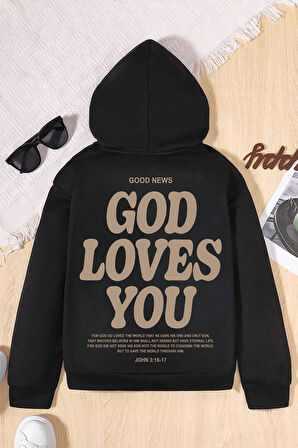 Uyguntarz God Loves You Baskılı Erkek - Kız Çocuk Rahat Kalıp Sweatshirt