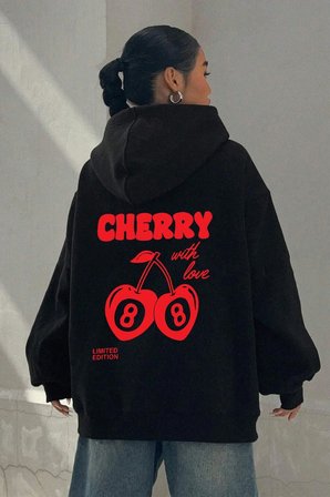 Cherry Baskılı Oversize Sweatshirt