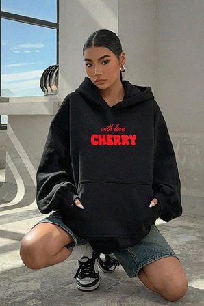 Cherry Baskılı Oversize Sweatshirt