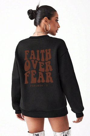 Faith Over Baskılı Oversize Sweatshirt