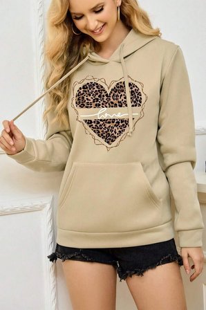 Unisex Kalp Baskılı Oversize Sweatshirt