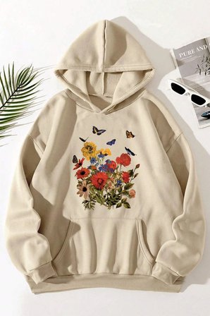 Renkli Çicek Baskılı Oversize Sweatshirt