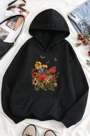 Renkli Çicek Baskılı Oversize Sweatshirt