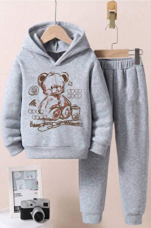 Uyguntarz Bear Baskılı Erkek - Kız Rahat Eşofman Takımı
