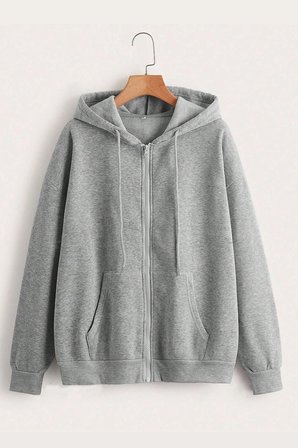 Unisex Gri Fermuar Kapüşonlu Sweatshirt