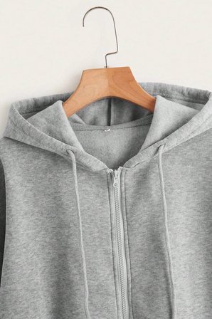 Unisex Gri Fermuar Kapüşonlu Sweatshirt