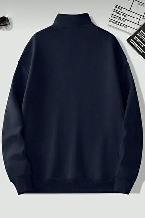 Uyguntarz Dik Yaka Yarım Fermuarlı Düz Kazak Sweatshirt
