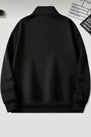 Uyguntarz Dik Yaka Yarım Fermuarlı Düz Kazak Sweatshirt