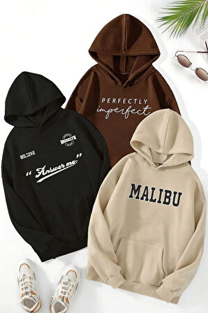 3'lu Paket Baskılı Oversize Unisex Sweatshirt