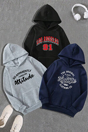 3'lu Paket Baskılı Oversize Unisex Sweatshirt