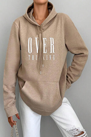 Kapüşonlu Baskılı  Pamuklu Oversize Sweatshirt