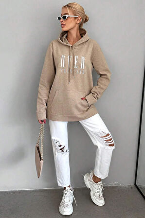 Kapüşonlu Baskılı  Pamuklu Oversize Sweatshirt