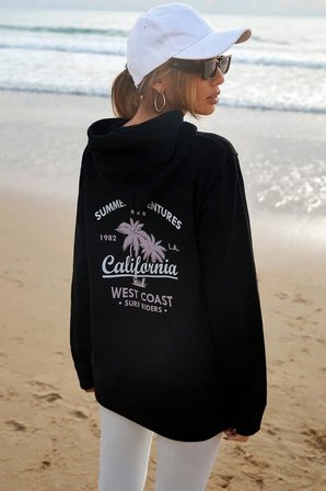 Kapüşonlu Baskılı  Pamuklu Oversize Sweatshirt