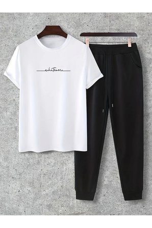 Unisex Beyaz Fs Baskılı Siyah Kargo  Eşofman Takımı