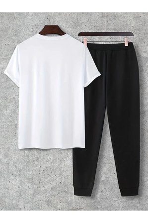 Unisex Beyaz Fs Baskılı Siyah Kargo  Eşofman Takımı