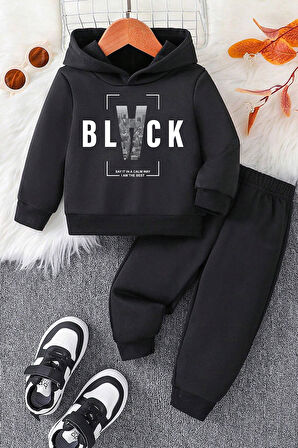 Uyguntarz Black Baskılı Çocuk Rahat Eşofman Takımı