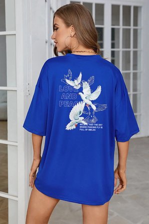 Love And Peace Baskılı Unisex Oversize Tshirt