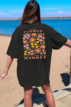 Uyguntarz Paris Flower Baskılı Unisex Oversize Tshirt