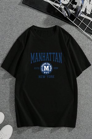 Pamuklu Manhattan Baskılı Oversize T-shirt