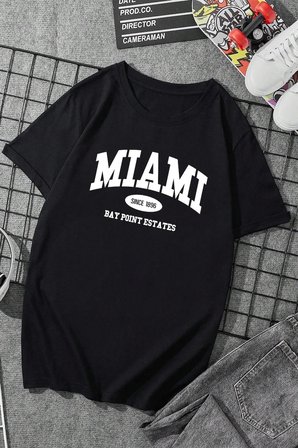 Pamuklu Miami Baskılı Oversize T-shirt