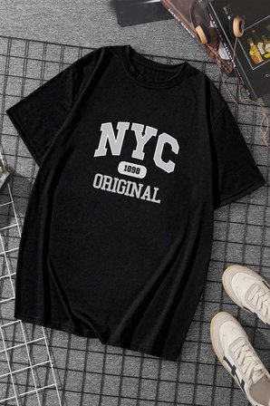 Pamuklu Nyc Baskılı Oversize T-shirt