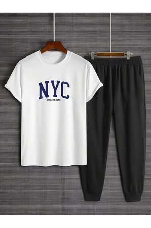 Unisex Nyc Baskılı Tasarım Tshirt Eşofman Takımı