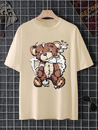 Unisex Ayı Gözü  X Baskılı Oversize Tshirt