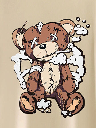 Unisex Ayı Gözü  X Baskılı Oversize Tshirt