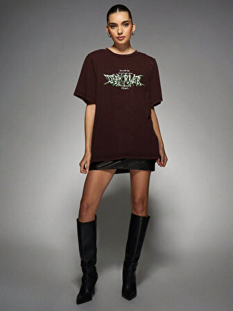 Unisex Dark Yeşil Baskılı Oversize Tshirt