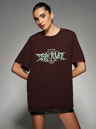 Unisex Dark Yeşil Baskılı Oversize Tshirt