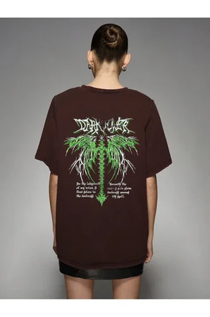 Unisex Dark Yeşil Baskılı Oversize Tshirt