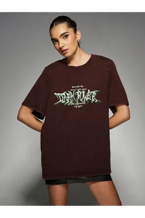 Unisex Dark Yeşil Baskılı Oversize Tshirt