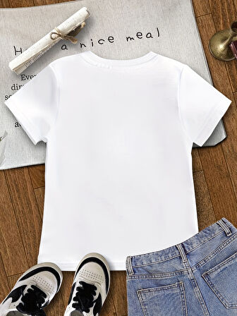 Çocuk Meow baskılı Pamuklu Tshirt