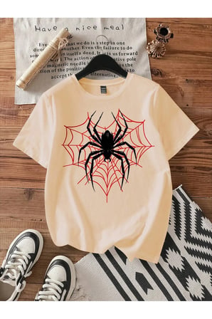 Unisex ÖRÜMCEK AĞLI Baskılı Oversize Tshirt
