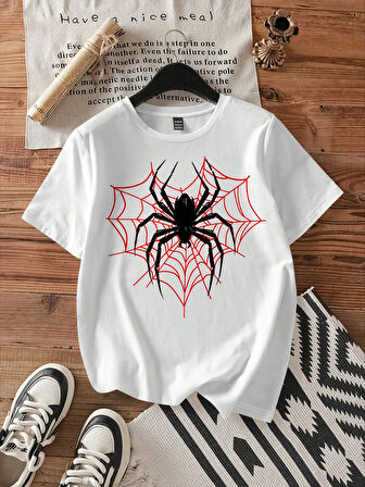 Unisex ÖRÜMCEK AĞLI Baskılı Oversize Tshirt