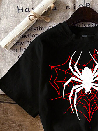 Unisex ÖRÜMCEK AĞLI Baskılı Oversize Tshirt