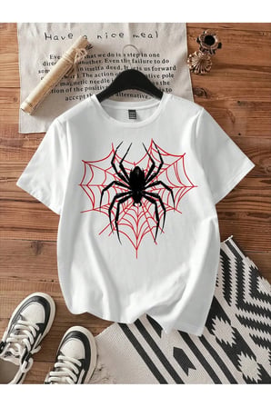 Unisex ÖRÜMCEK AĞLI Baskılı Oversize Tshirt